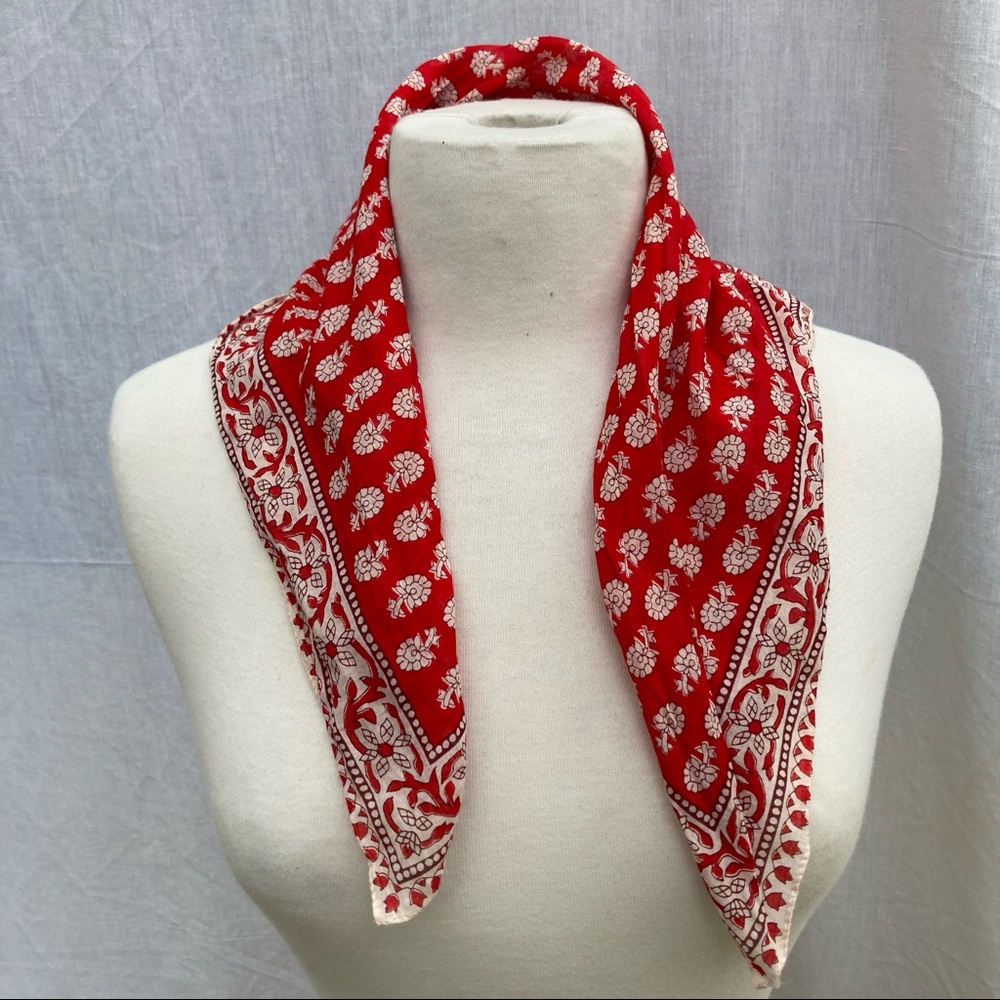 RED SCARF Floral Geometric Print Handkerchief Bandana Cotton